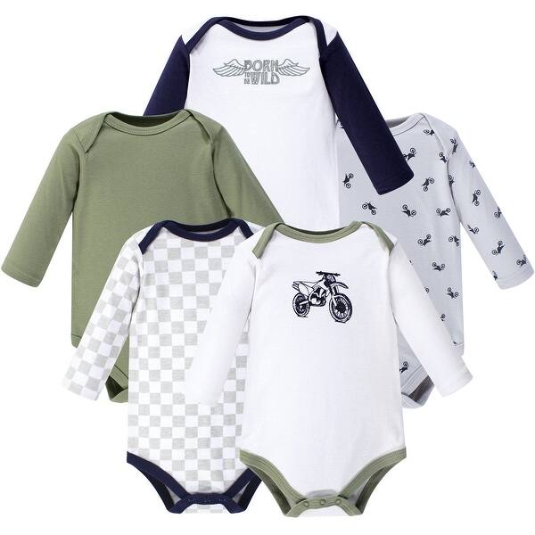slide 1 of 1, Hudson Baby Infant Boy Cotton Long-Sleeve Bodysuits 5pk, Dirt Bike 0-3 Months - Dirt Bike