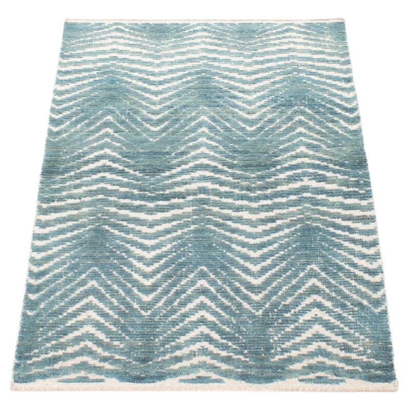ECARPETGALLERY Hand-knotted Tangier Teal Wool Rug - 2'11 x 4'11