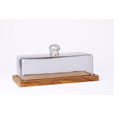 Mango Wood & Glass Rect. Food Dome/Plate