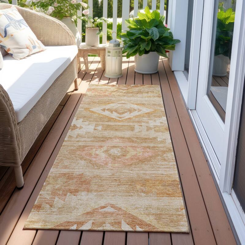 Machine Washable Indoor/ Outdoor Chantille Boho Tribal Rug - Copper - 2'3" x 7'6"
