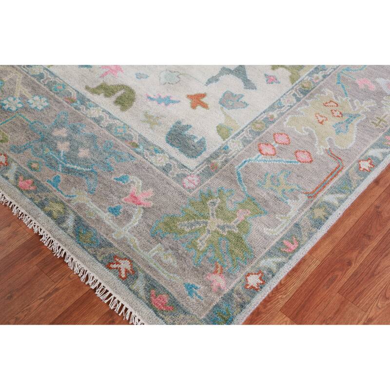Hand Knotted Oriental 100% Wool Carpet Transitional All-Over Greys & Charcoal Oushak Area Rug - 9' 11'' X 7' 11''