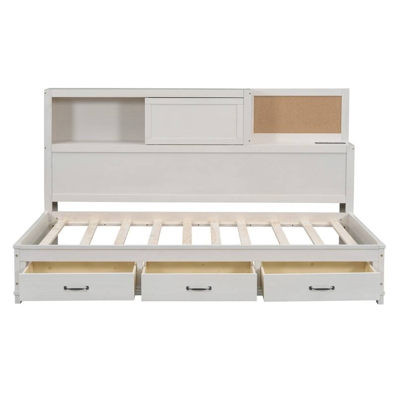 Twin Size Wooden Daybed with Drawers,A Set of Sockets and USB Ports