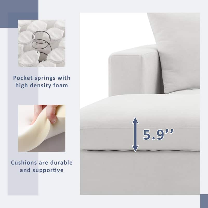 100.4*64.6"Sectional Sofa,L-shaped Couch Set with 2 Free pillows,4-seat Polyester Fabric Couch Set with Convertible Ottoman