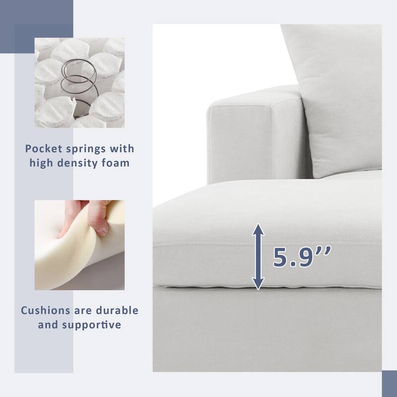 Modern Sectional Sofa, L-Shaped Couch Set with 2 Free pillows, 4-seat Polyester Fabric Sofa Couch with Convertible Ottoman