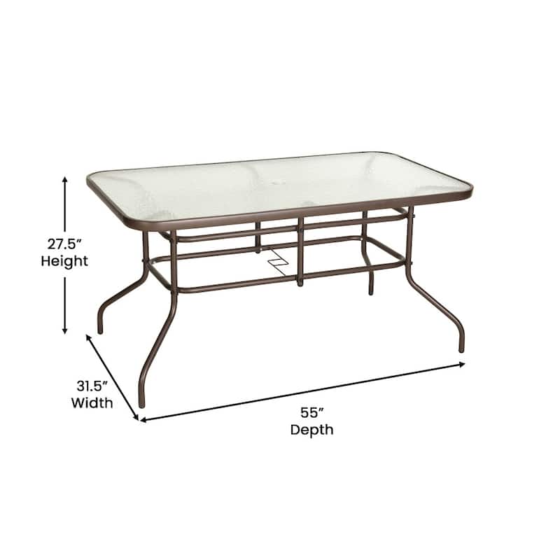 Rectangular Glass Metal Patio Table with Umbrella Hole