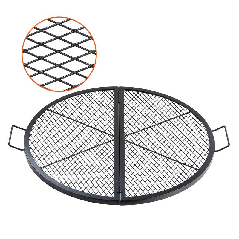 Anmytek Fire Pit Grill Grate Foldable Round Cooking Grate - Black