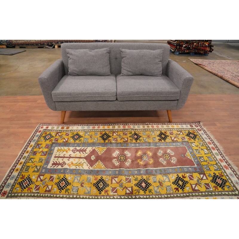 Hand Knotted Oriental 100% Wool Carpet Transitional Tribal Yellow & Gold Anatolian Area Rug - 6' 8'' X 3' 8''