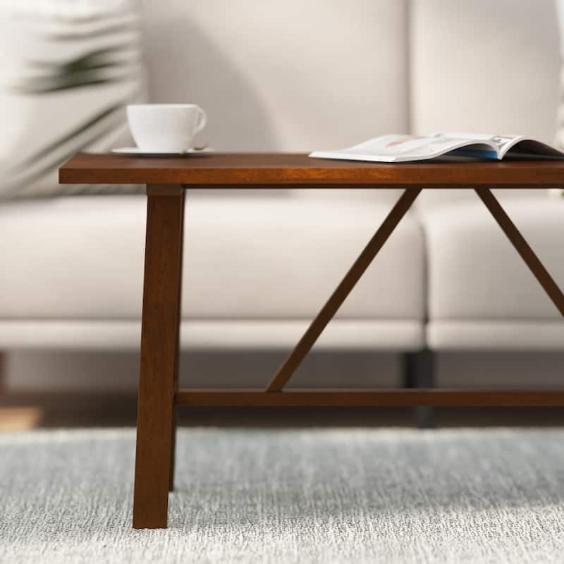 Farmhouse Style Trestle Base Solid Wood Coffee Table