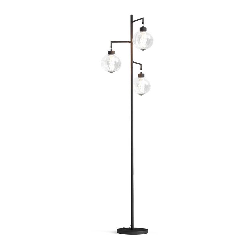67" Tree-Shaped Living Room Floor Lamp with 3 Lights, Glass Lampshade and Foot Switch