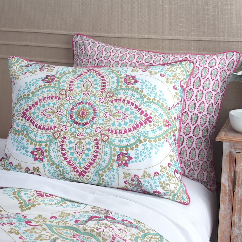 Jaipur Reversible Percale Cotton Comforter Set Magenta/Blue - Heirlooms of India