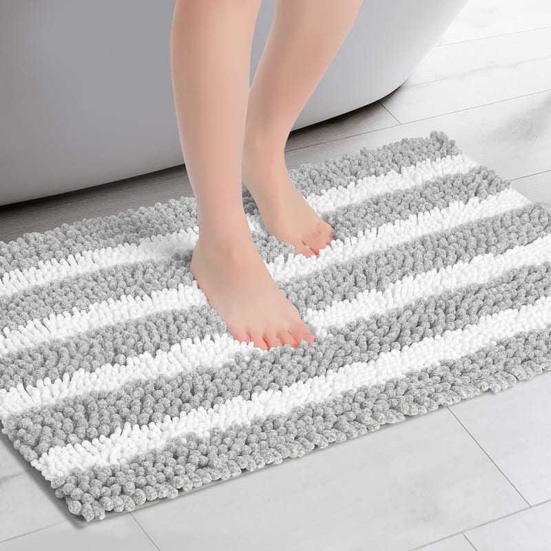 Striped Absorbent Chenille Bath Rugs, Non-Slip Plush Carpet, Floor Mats for Tub, Shower, Bathroom