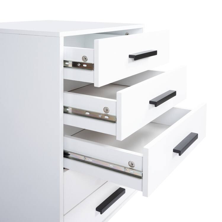 Wooden 5-Drawer Office Storage Cabinet with Extra Shelf and 360° Mobility for Effortless Organization