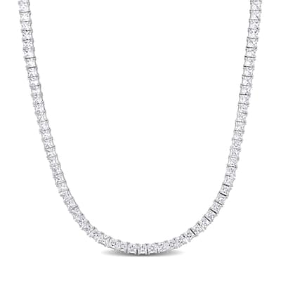 Miadora Men's 44ct TGW 4mm Square Created White Sapphire Necklace in Sterling Silver