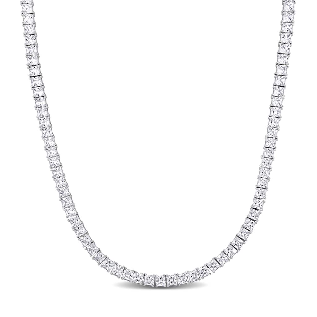 Miadora Men's 44ct TGW 4mm Square Created White Sapphire Necklace in Sterling Silver