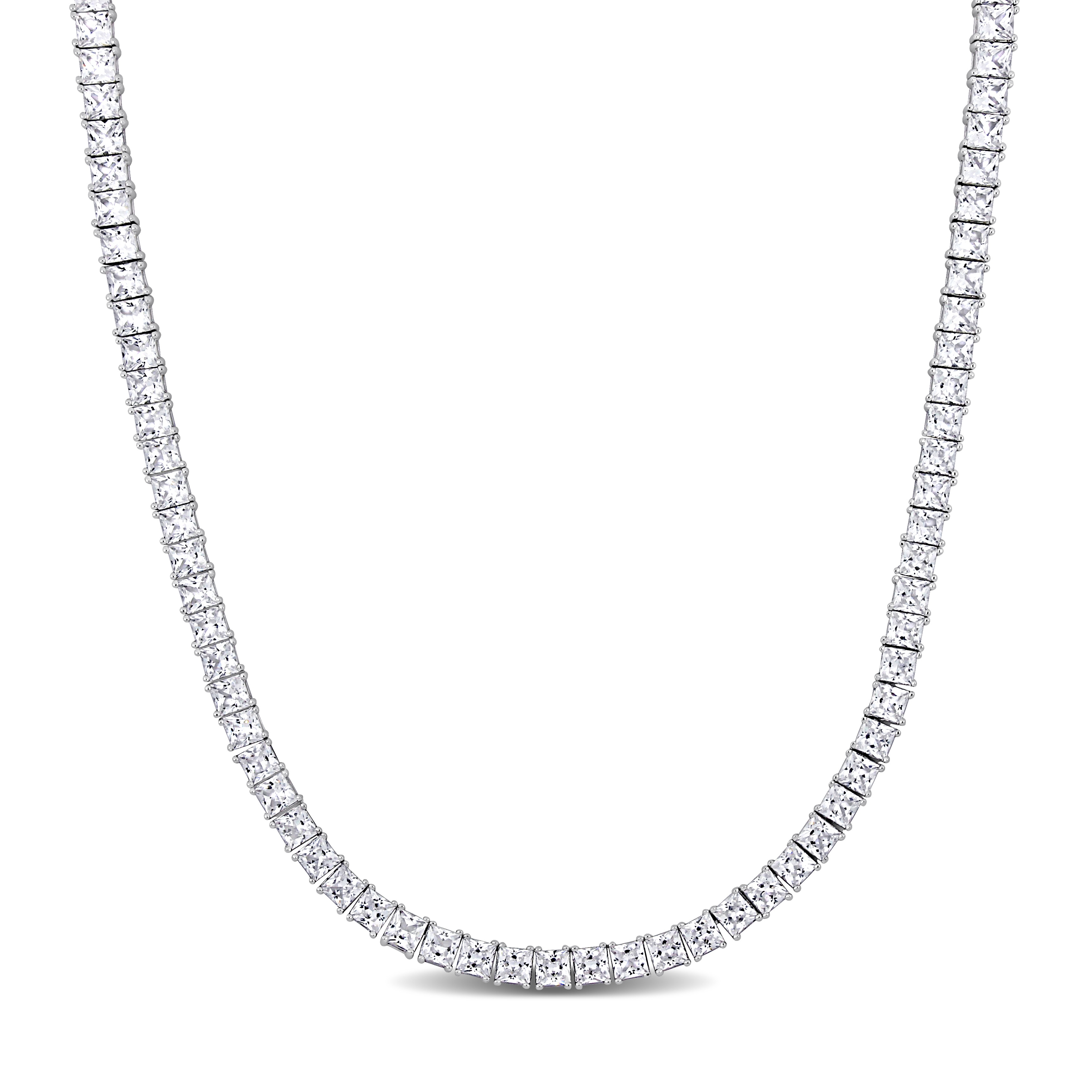 Miadora 44ct TGW 4mm Square Created White Sapphire Necklace in Sterling Silver