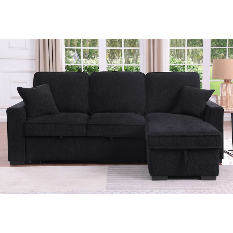 Chenille Reversible Sectional Sofa Convertible Pull Out Couch Bed