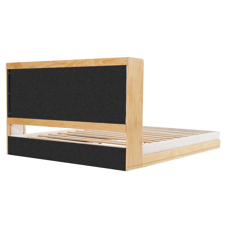 Christopher Knight Home - Mid-Century Modern Wooden & Upholstered Platform Bed with Retro Waterfall-Edge Headboard