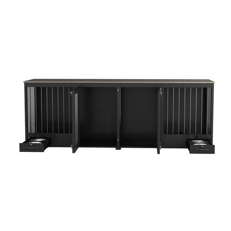 Double Dog Crate with Divider 86.6 Inch Lockable Dog Kennel