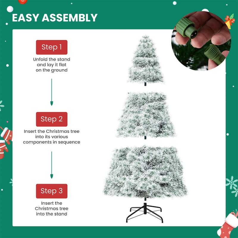 Pre-lit Snow-Flocked Christmas Tree, Artificial Holiday Christmas Tree with 120 Warm Lights, 347 Branch Tips - N/A