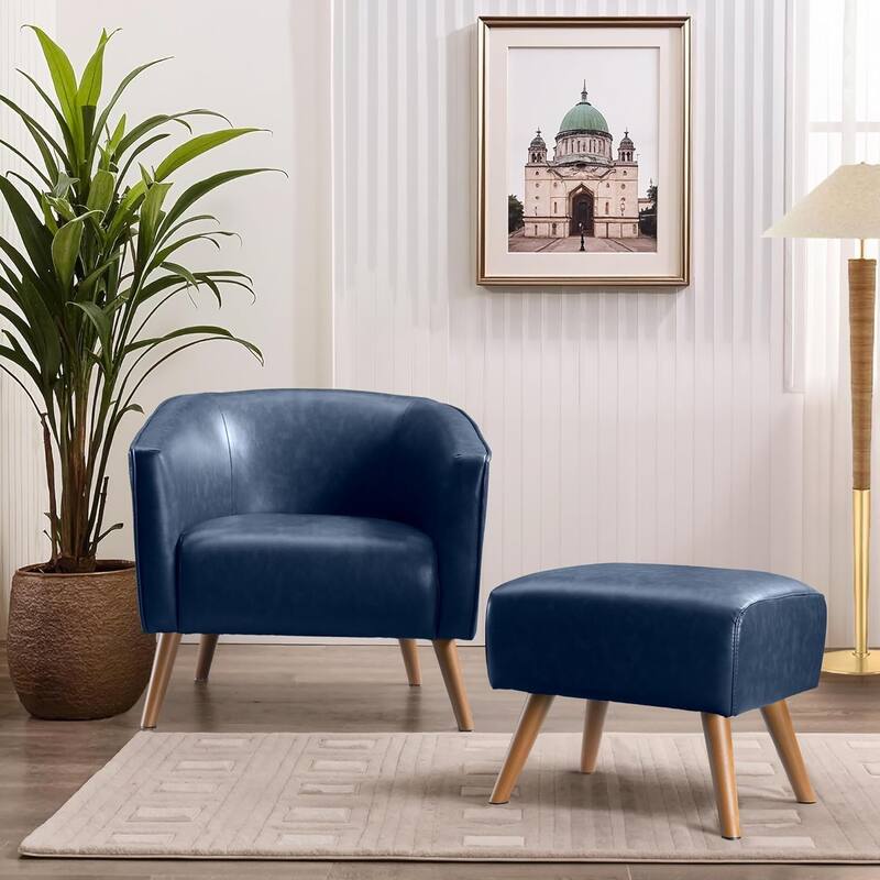 Accent Chair with Ottoman,Modern Barrel Chair and Footrest,Mid Century Living Room Chairs,Upholstered Armchair