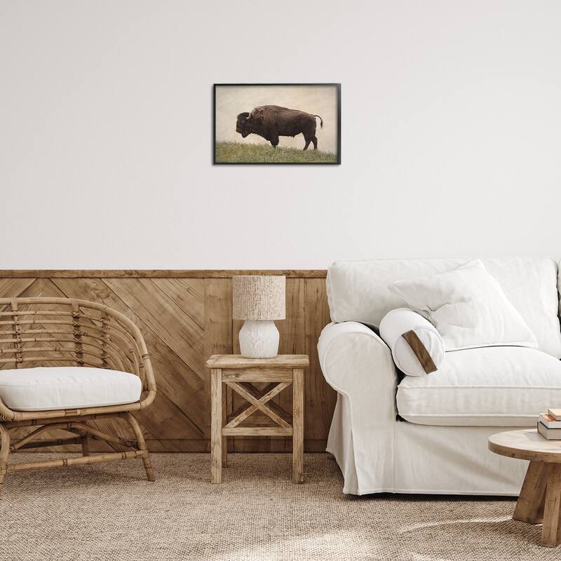 Stupell Serene Buffalo on Country Hill Framed Giclee Art Design By Steve Toole