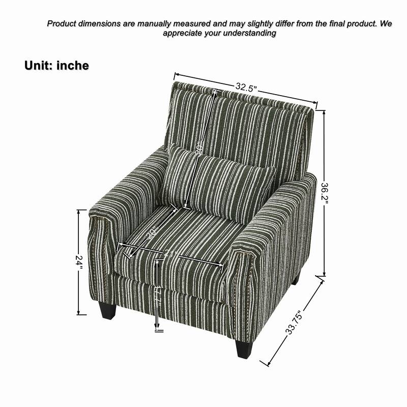 Modern Accent Chair with Arms,Comfy Upholstered Armchair for Living Room,Grey and White Striped Armchair with Nailhead Trim