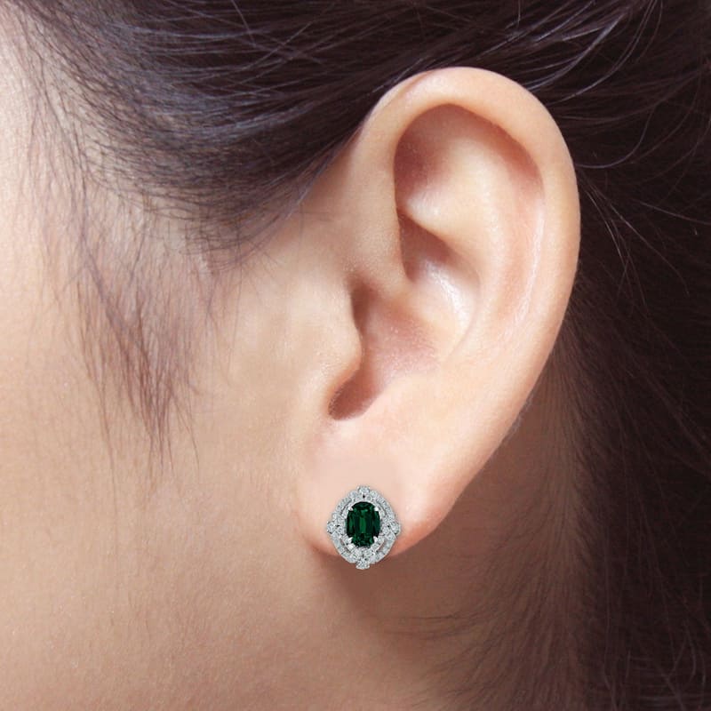 Auriya 2 1/4ct Vintage Oval-cut Emerald Halo Diamond Stud Earrings 5/8ctw 18k Gold