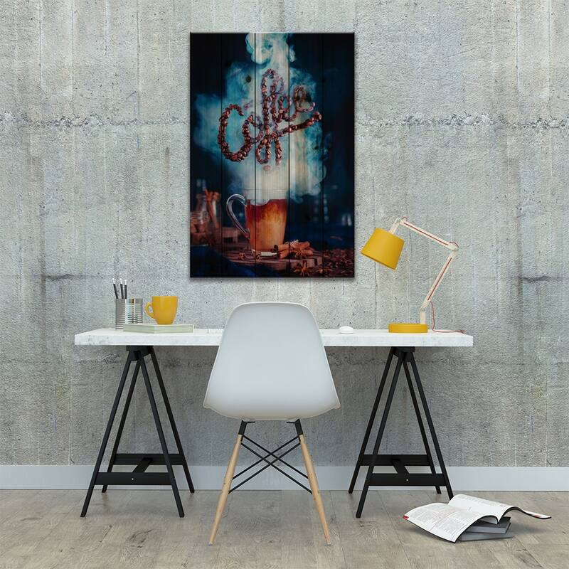 Smell The Coffee Print On Wood by Dina Belenko - Multi-Color