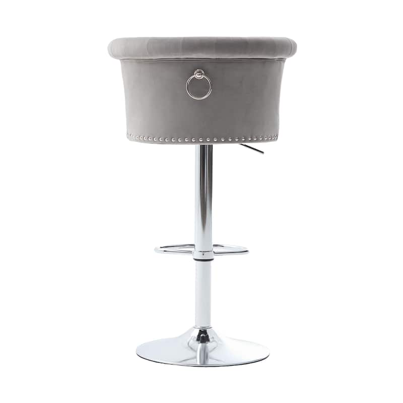 Velvet Upholstered Bar Stool Set of 2, Adjusatble Height Swivel Bar Stools, Dining Chairs with Curved Backrest & Footrest