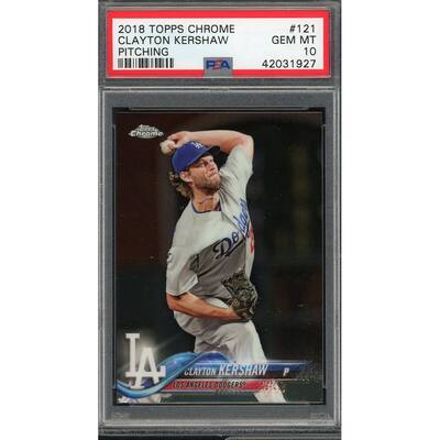 Clayton Kershaw 2018 Topps Chrome Baseball Card #121 Graded PSA 10 GEM MINT - 8'6" x 11'6"