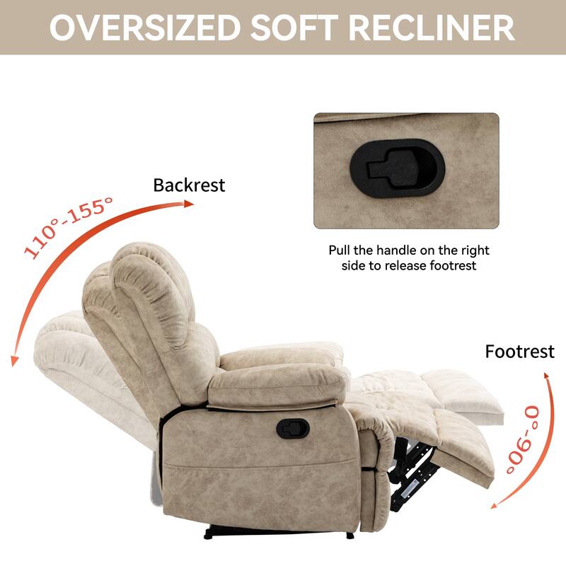 Large Manual Recliner Chair in Fabric for Living Room