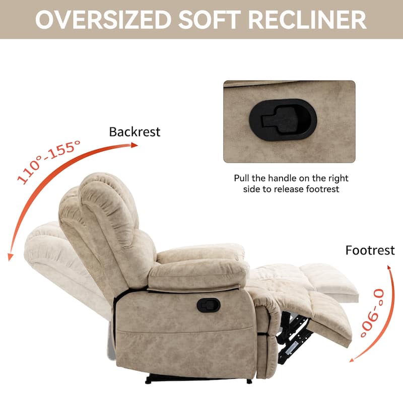 Oversized Manual Fabric Recliner Chair, 155° Recline