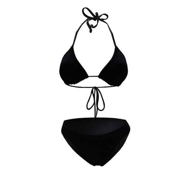 Bikini Top with String Ties & Bikini Bottom in Solid Black