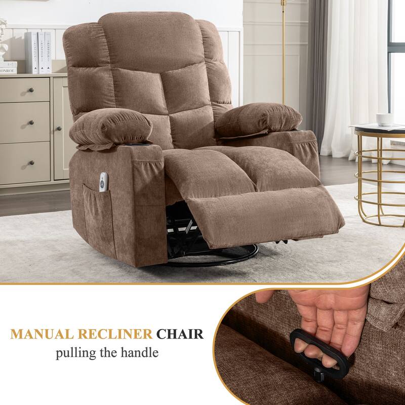 Oversized Massage Swivel Recliner Chair with Lumbar Heating for Living Room Rocker Recliner with Cup Holders and USB Charge Port
