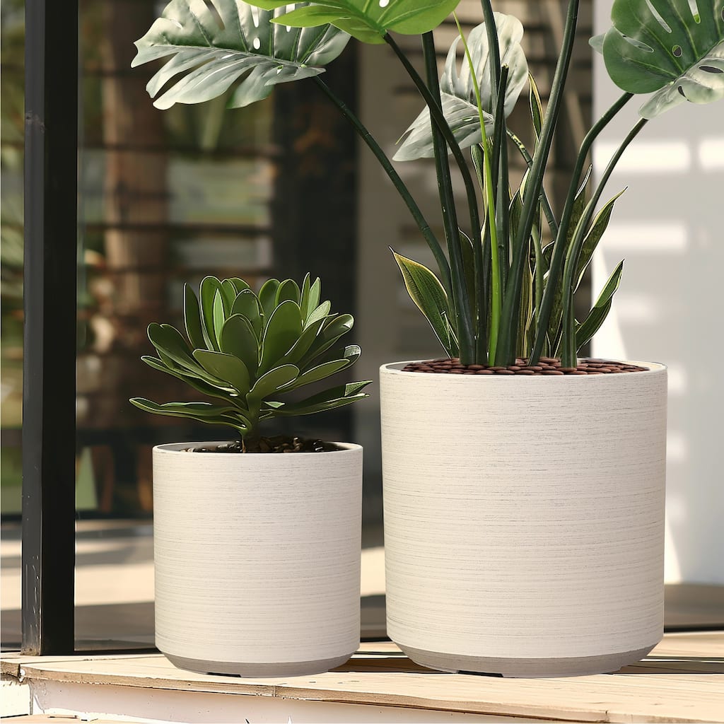 2-Piece HDPE Round Plastic Pot Planters Set, Cortina Cream
