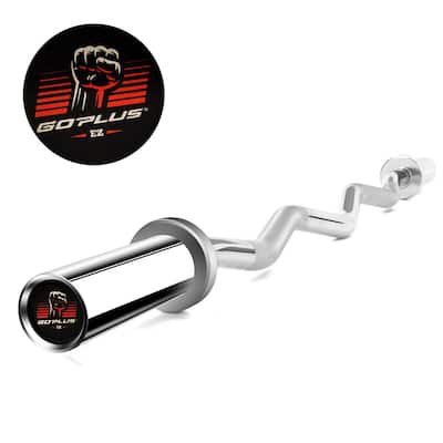 Costway 48''Chrome Steel Olympic EZ Curl Bar 28mm Grip Home Gym