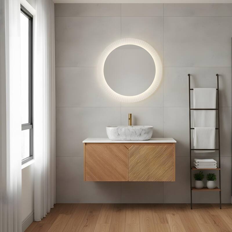 Wall-mounted Bathroom Vanity with Rectangular Vessel Basin