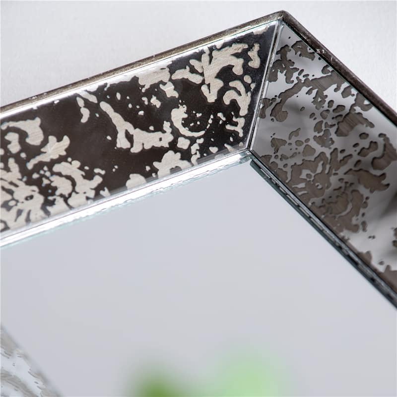 Antique Silver Rectangle Mirror w/Floral Accents,Mirrored Display Tray