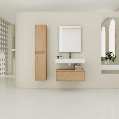 30" Wall-Mounted Bathroom Vanity with Resin Sink, Soft-Close Drawer & Adjustable Side Cabinets, Easy Assembly