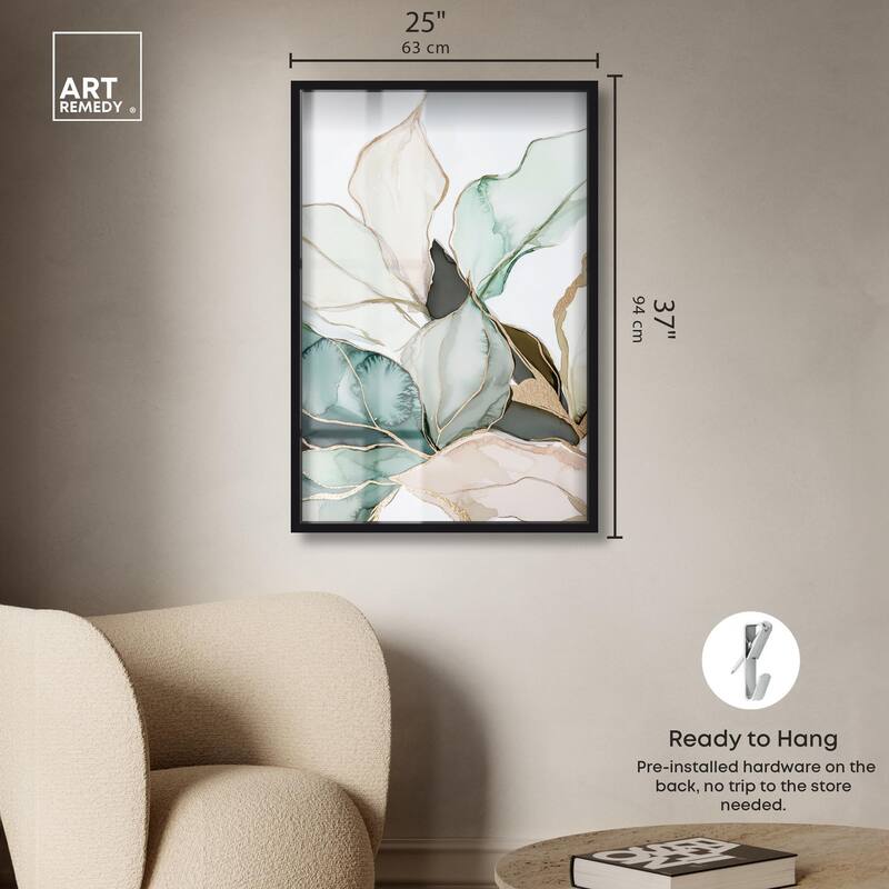 Pastel Leaves with Gold III Shadowbox by Art Remedy