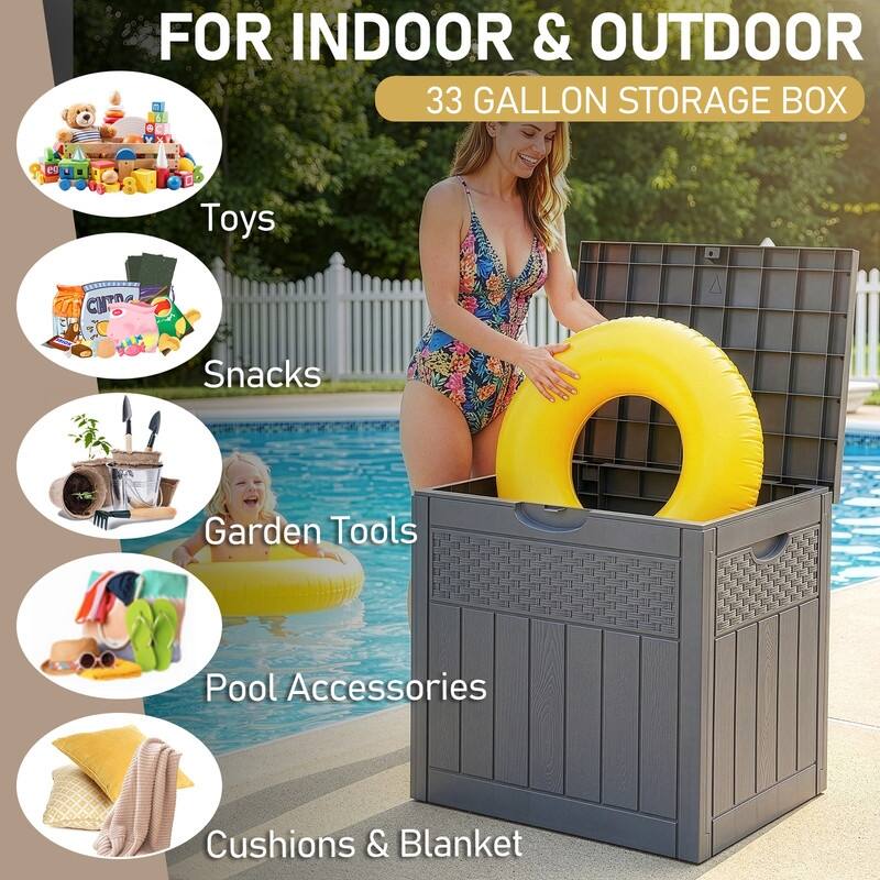 33 Gallons Gray Water Resistant PVC Deck Box - N/A