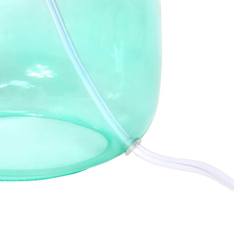 13.75" Modern Round Glass Table Lamp with Fabric Drum Shade for Bedroom or Living Room - 9"L x 9"W x 13.75"H