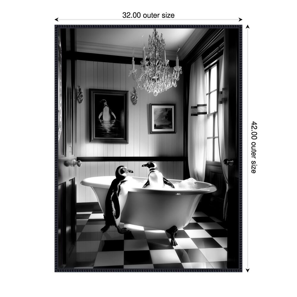 Penguin Romance by Niky Rahner Framed Canvas Wall Art