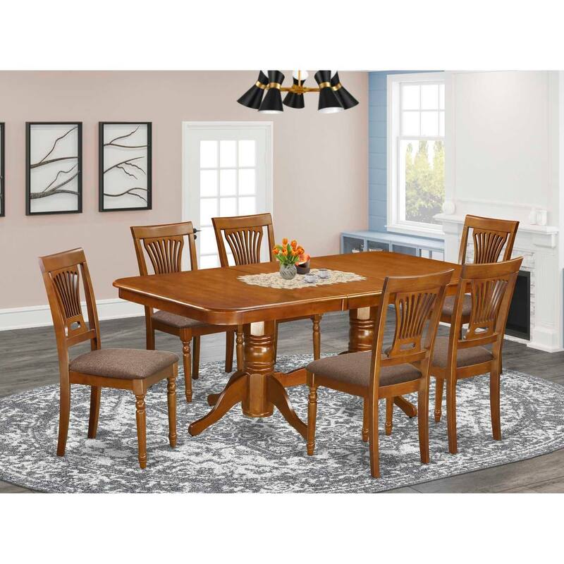 Coastal Dining Set - 5 Piece Table & Chair Set - Asian Wood - Saddle Brown - Expandable Table