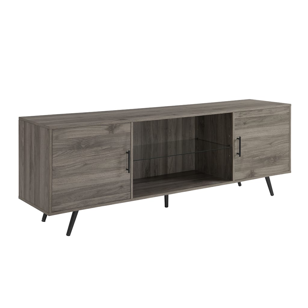 Stylish 70" Mid-Century Modern TV Stand for 80" TVs - Features Glass Shelf and Adjustable Doors