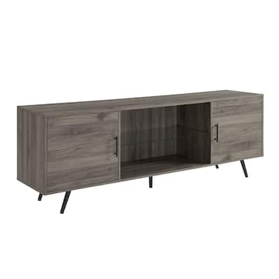 Stylish Mid-Century 2-Door 70" TV Stand with Glass Shelf - Perfect for TVs Up to 80 Inches