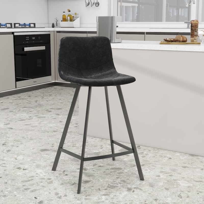 35-Inch Leather Counter Stool Padded Seat Stainless Steel Base and Footrest
