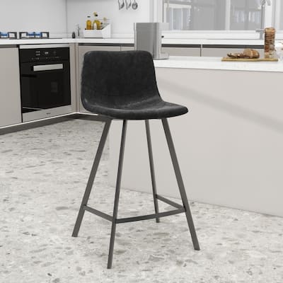 35-Inch Leather Counter Stool Padded Seat Stainless Steel Base and Footrest