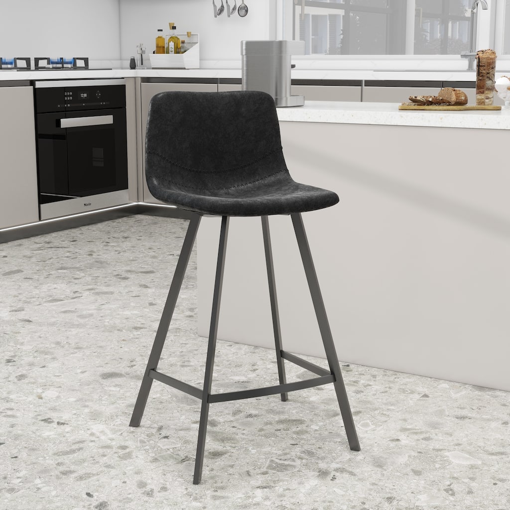 35-Inch Leather Counter Stool Padded Seat Stainless Steel Base and Footrest