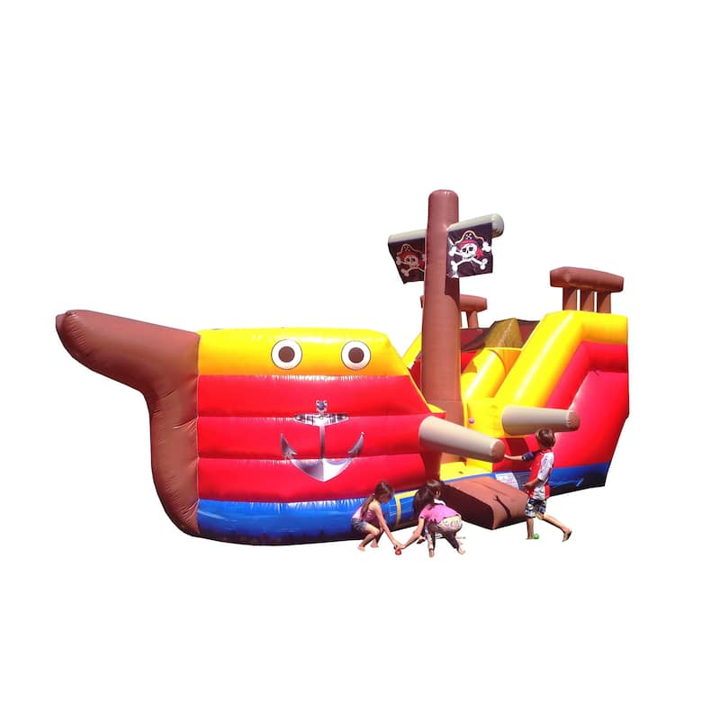 HeroKiddo Pirate Ship Commercial Grade Inflatable Slide Bouncer with Air Blower, Rental Grade PVC Vinyl, Outdoor Play - Kids